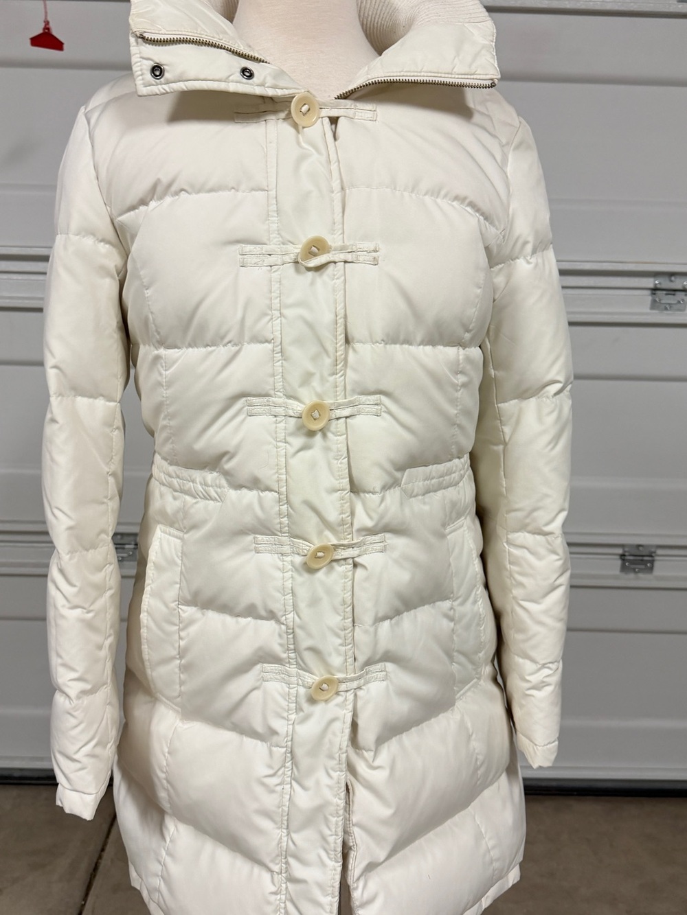 LOFT Ivory Quilted Puffer Coat with Toggle Buttons